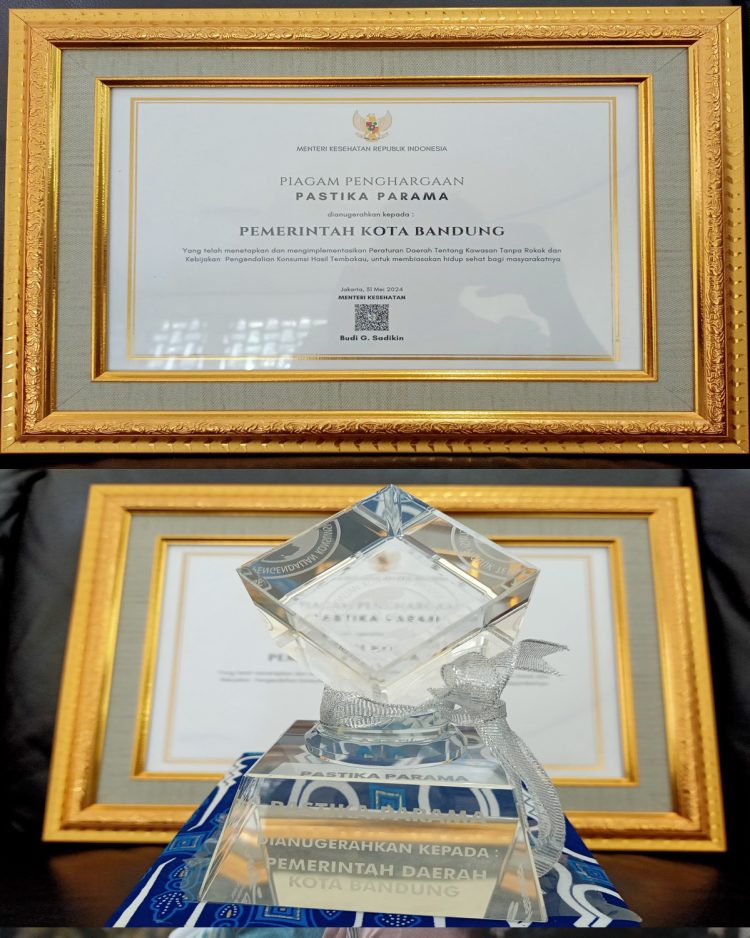 Kota Bandung Raih Penghargaan Tertinggi Kawasan Tanpa Rokok Pastika Parama